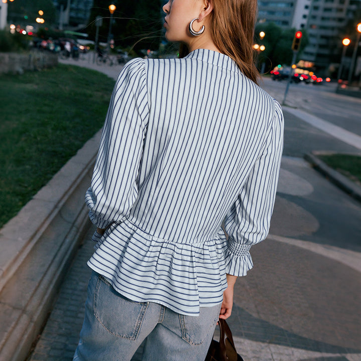 Damen Modische Bluse mit Rüschendetails und Knopfverschluss Drune