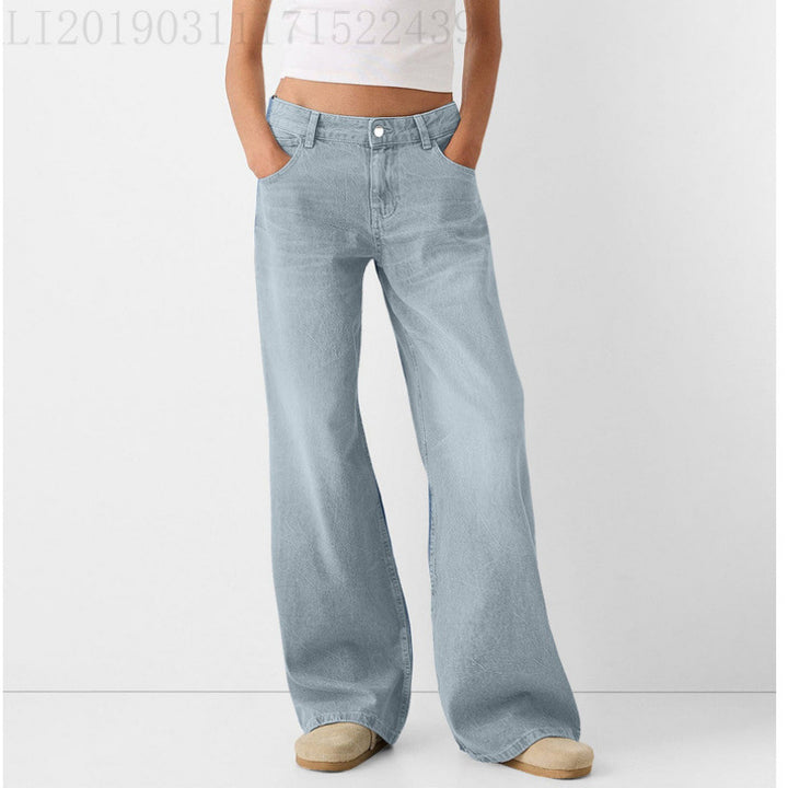 Damen Weite Jeans mit hoher Taille und klassischen Taschen Drune