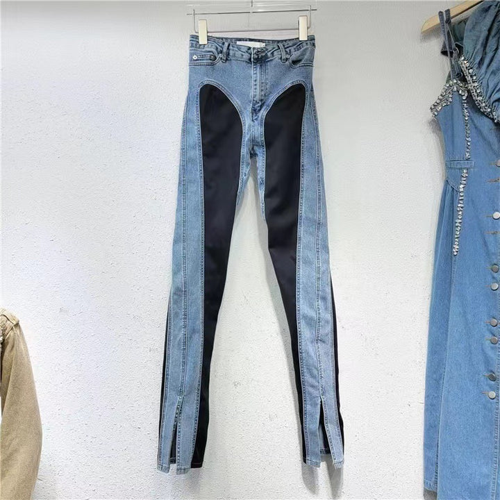 Damen Modische High-Waist Jeans mit seitlichen Schlitzen Drune