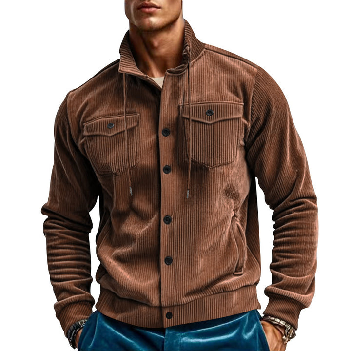 Herren stylische Kordjacke mit verstellbarem Kragen und praktischen Brusttaschen Drune