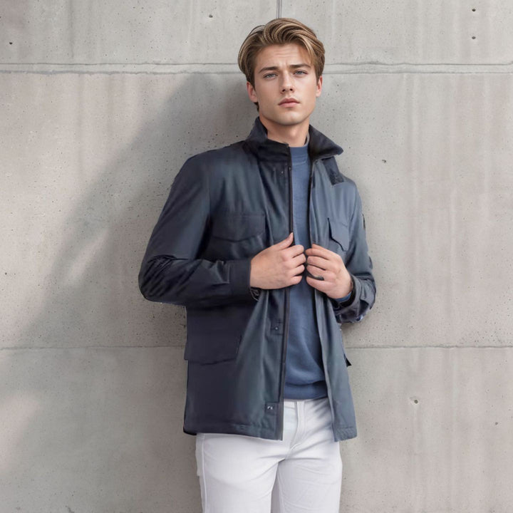 Herren nan leichte Baumwoll-Feldjacke mit aufgesetzten Taschen und Schulterklappen Drune