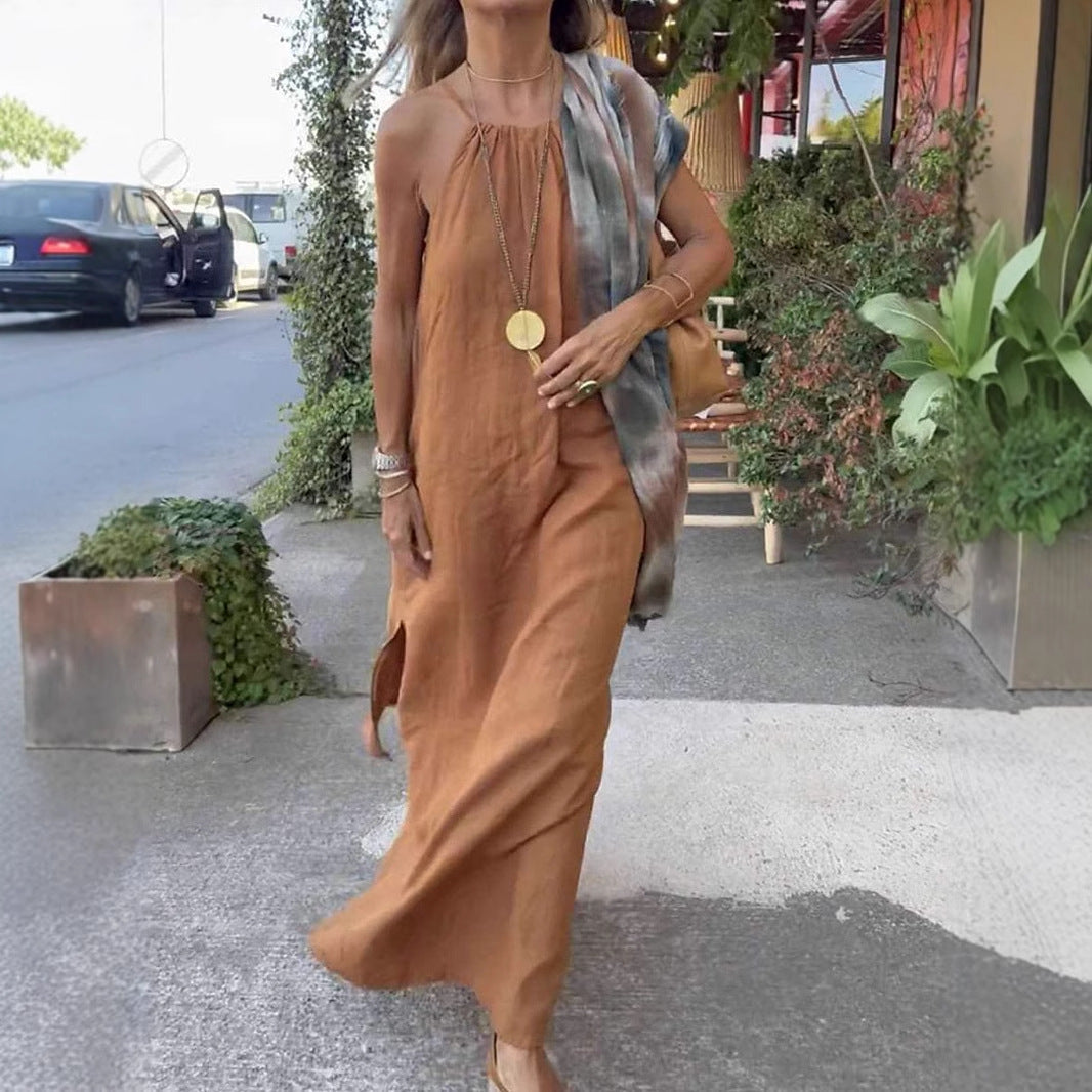 Damen Maxikleid mit Spaghettiträgern und elegantem fließendem Schnitt Drune