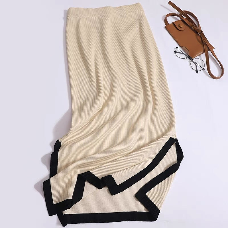 Damen modisches Strick-Loungewear-Set mit dekorativem Kontrastsaum Drune