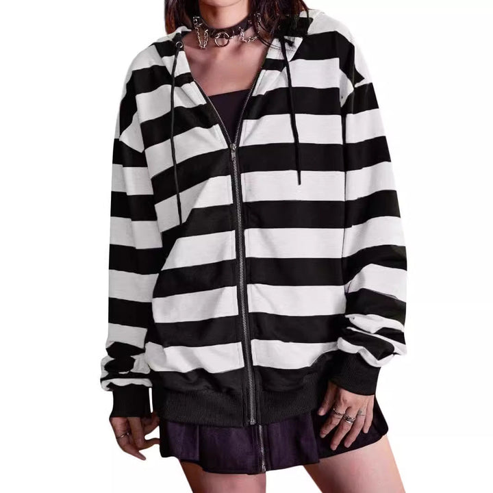Damen Streifen-Hoodie mit Reißverschluss und lässigem Schnitt Drune