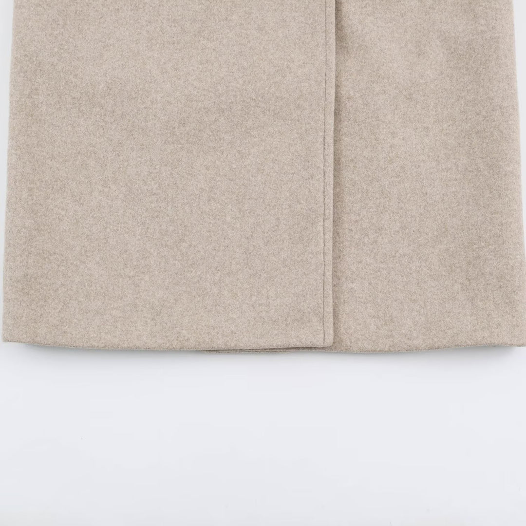 Damen Midilanger Wollmix-Doppelreihenmantel mit weitem Revers und Eingrifftaschen Drune