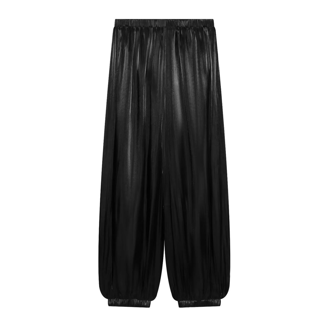 Damen Plissierte glänzende High‑Waist Palazzo-Jogger Drune