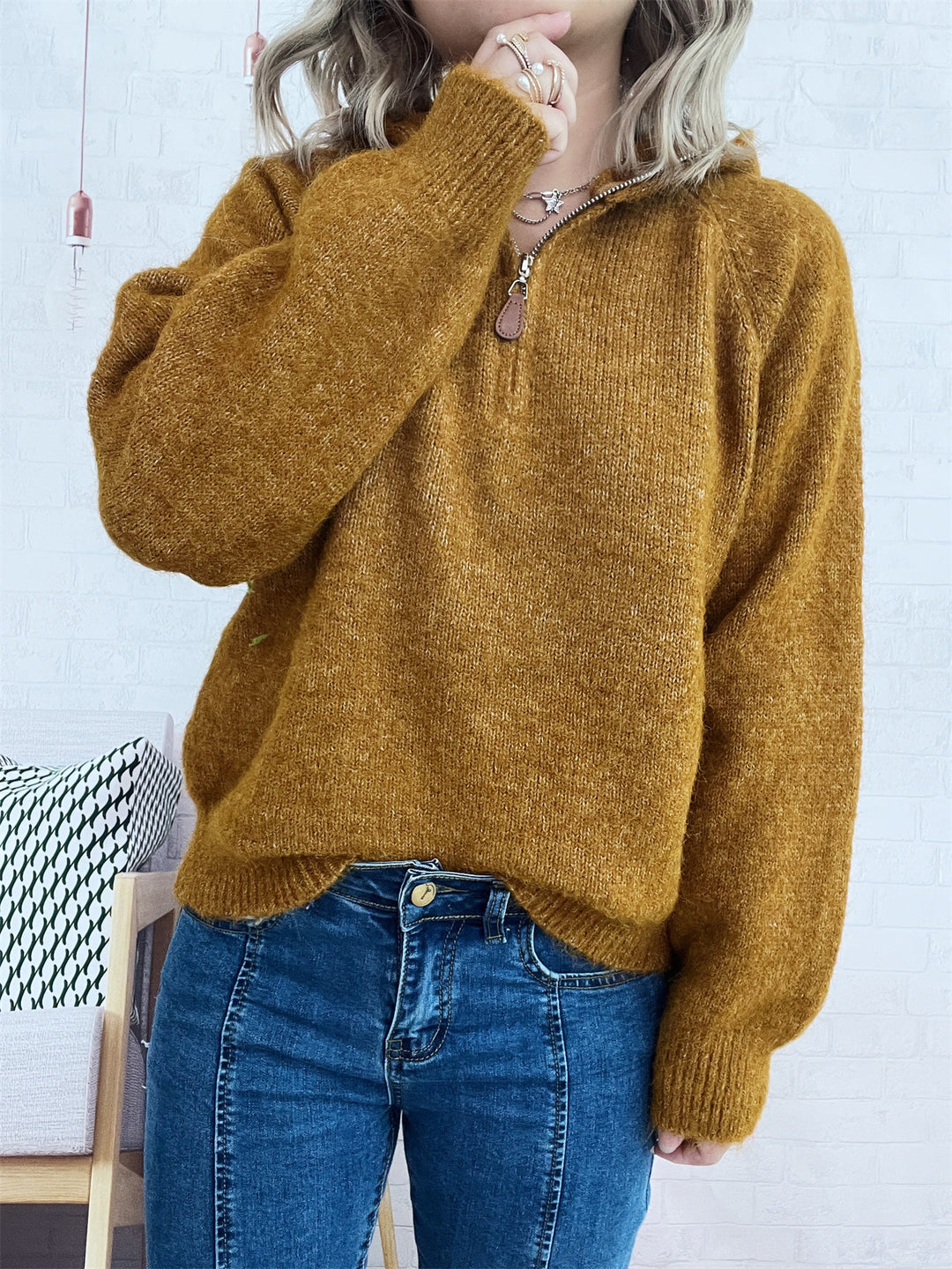 Damen Pullover mit Kapuze und Reißverschluss Drune