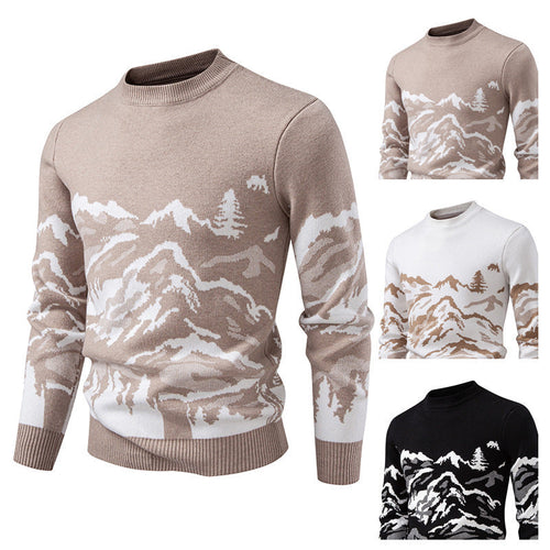 Herren Strickpullover mit Bergmotiv und hohem Kragen Drune