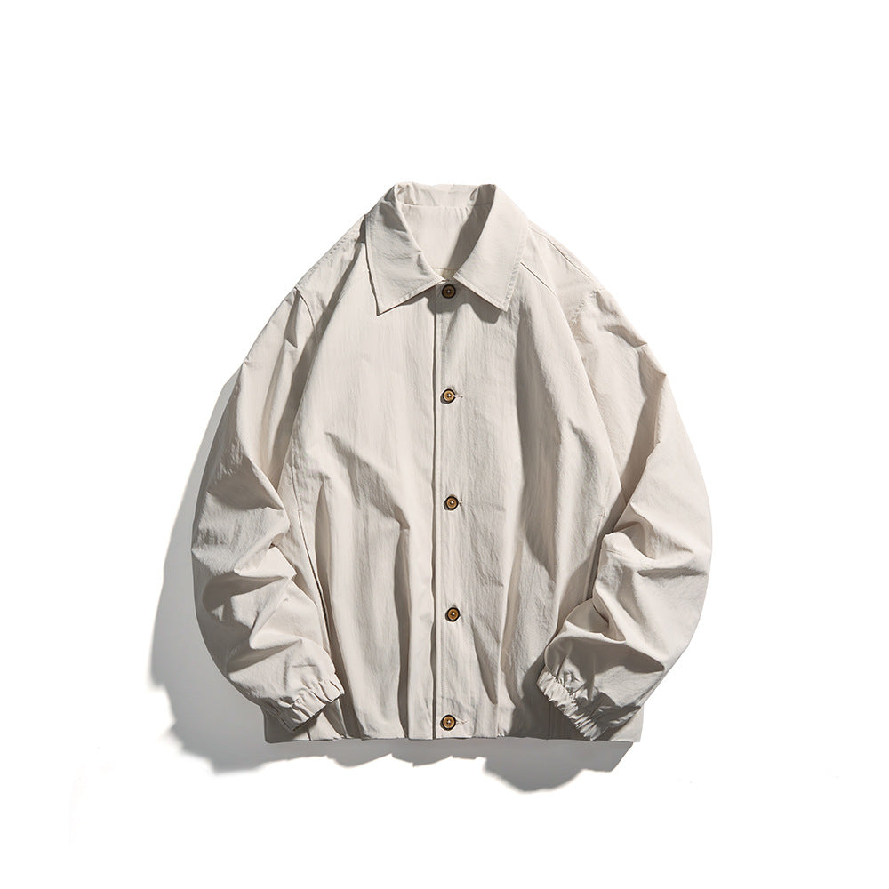 Unisex Leichte Hemdjacke im Boxy-Schnitt mit Holzknopfleiste und elastischen Bündchen Drune
