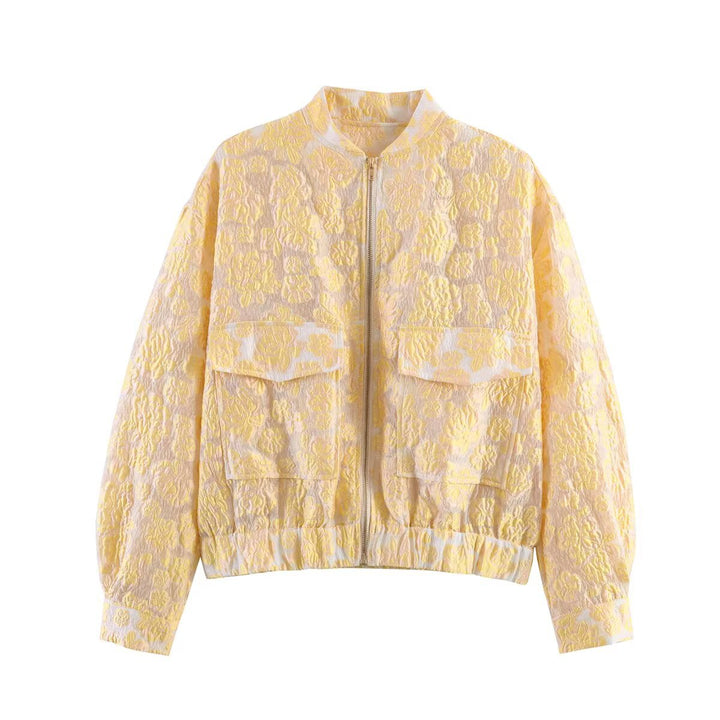 Damen nan gesteppte Bomberjacke mit floraler Jacquardstruktur, großen Pattentaschen und elastischem Saum Drune