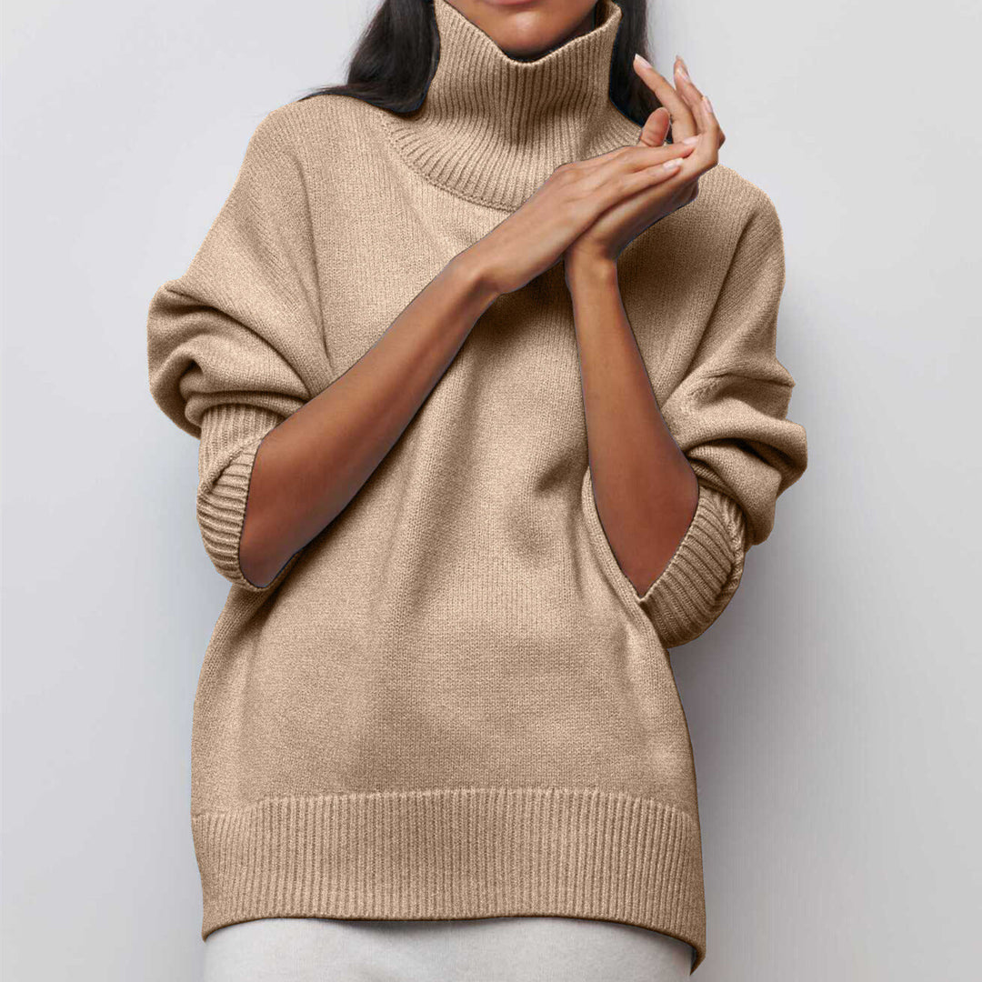 Damen Kuscheliger Oversize Rollkragenpullover mit verdeckten Seitenschlitzen und extra langem Rippbund Drune