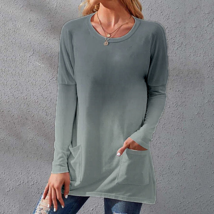 Damen Lange Ombre Tunika Bluse mit Rundhalsausschnitt und Eingrifftaschen Drune