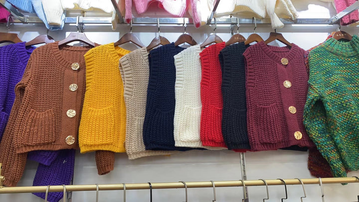 Damen Grobgestrickter Oversize Cardigan mit Zierknöpfen Drune