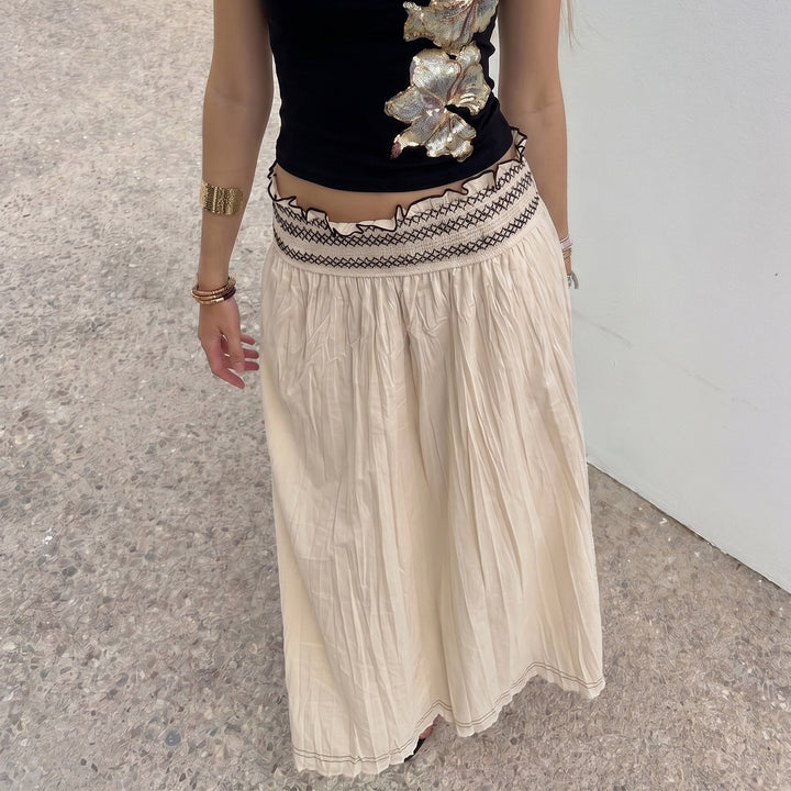 Damen Midirock mit Smokbund hoher Taille und ausgestellter A‑Linie Drune