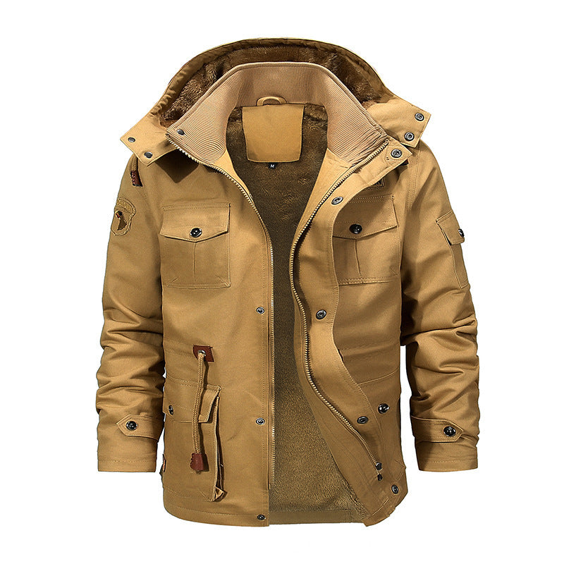 Herren nan thermisch gefütterter Canvas-Fieldparka mit Teddyinnenfutter, Kapuze und multifunktionalen Taschen Drune