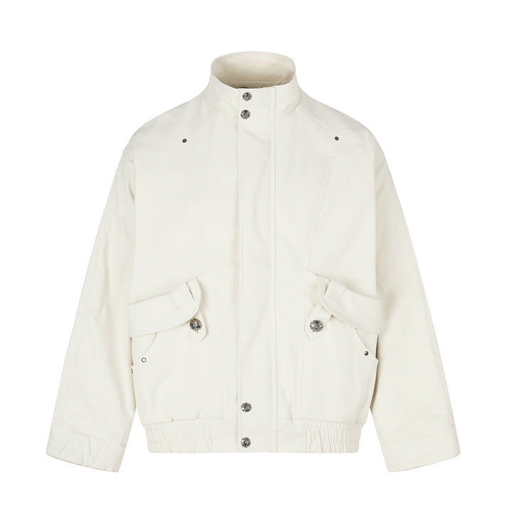 Damen Kurzer Boxy‑Bomber mit hohem Funnelkragen, Utility‑Pattentaschen und elastischem Saum Drune