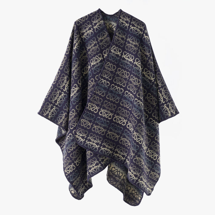 Damen Überwurfcape im Jacquard-Strick mit Allover-Monogramm und weichem Fall Drune