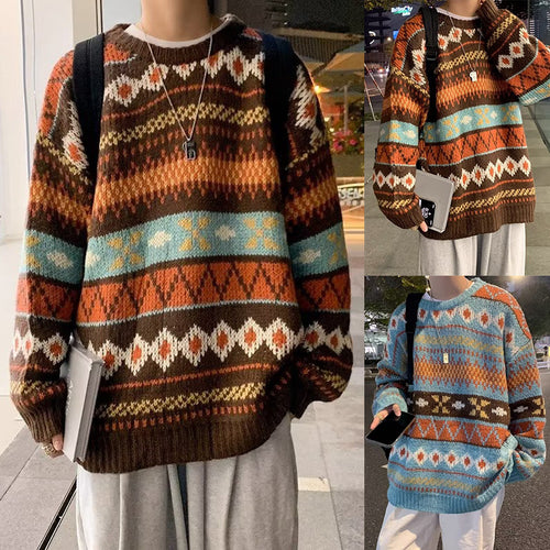 Damen Gemütlicher Grobstrickpullover mit grafischem Muster Drune