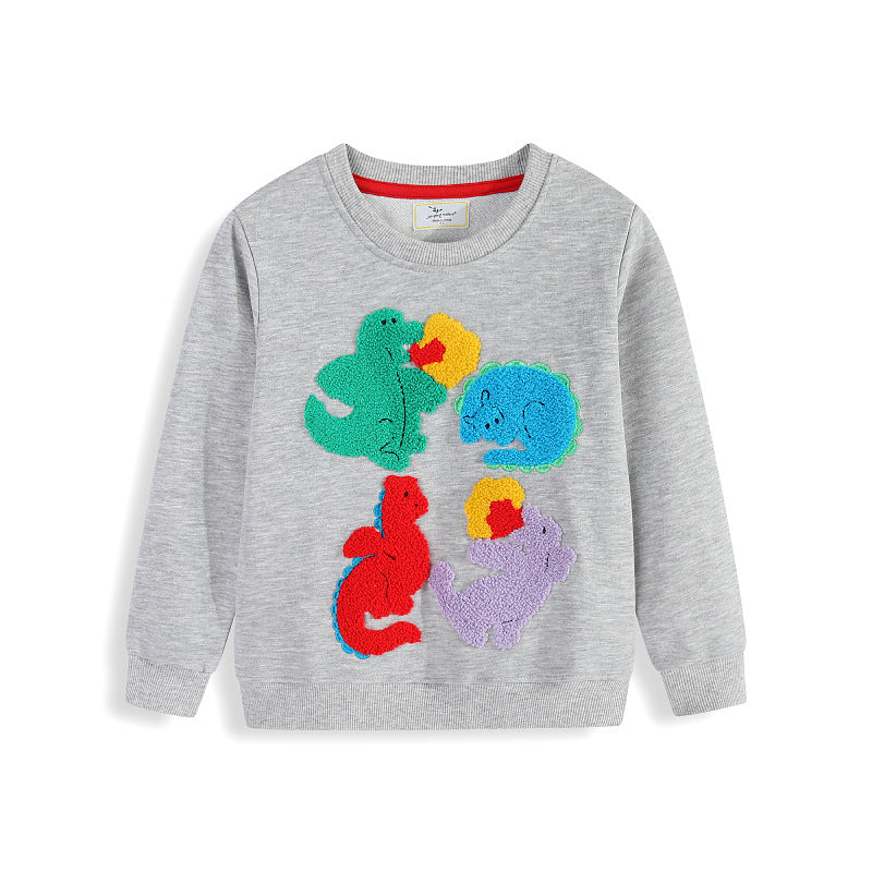 Kinder Sweatshirt mit buntem Dinosaurier und Blumen-Applikationen Drune