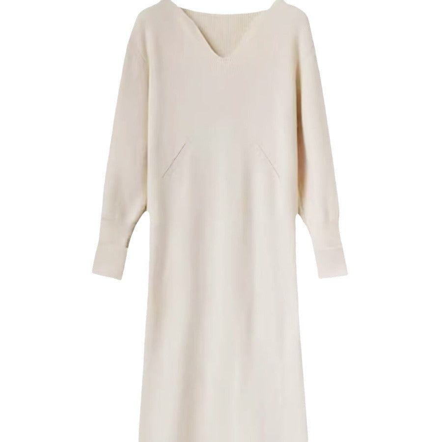 Damen Strickkleid mit tiefem V-Ausschnitt und speziell entwickelter Struktur Drune