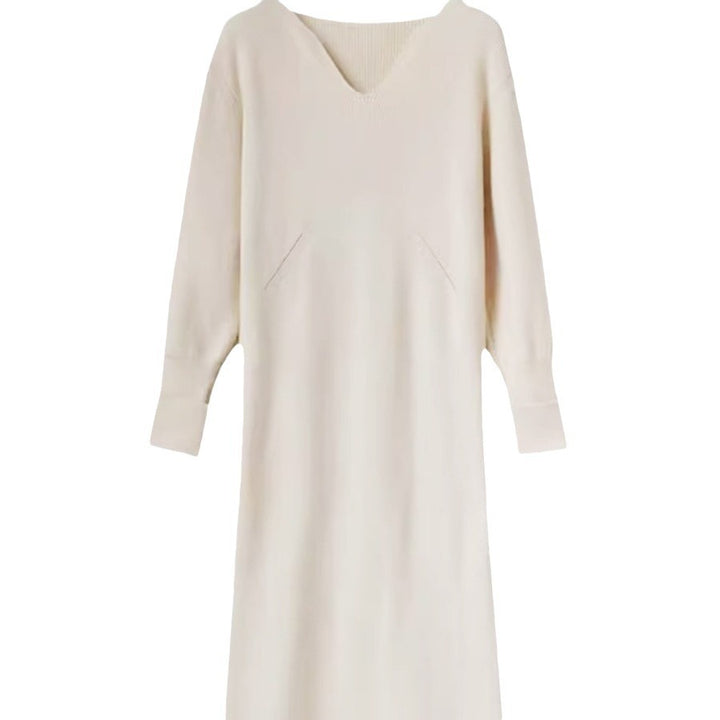 Damen Strickkleid mit tiefem V-Ausschnitt und speziell entwickelter Struktur Drune