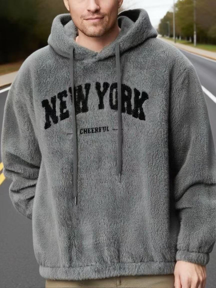 Herren nan kuscheliger Fleece-Hoodie mit Relief-Logo, Kordelzug und Kängurutasche Drune