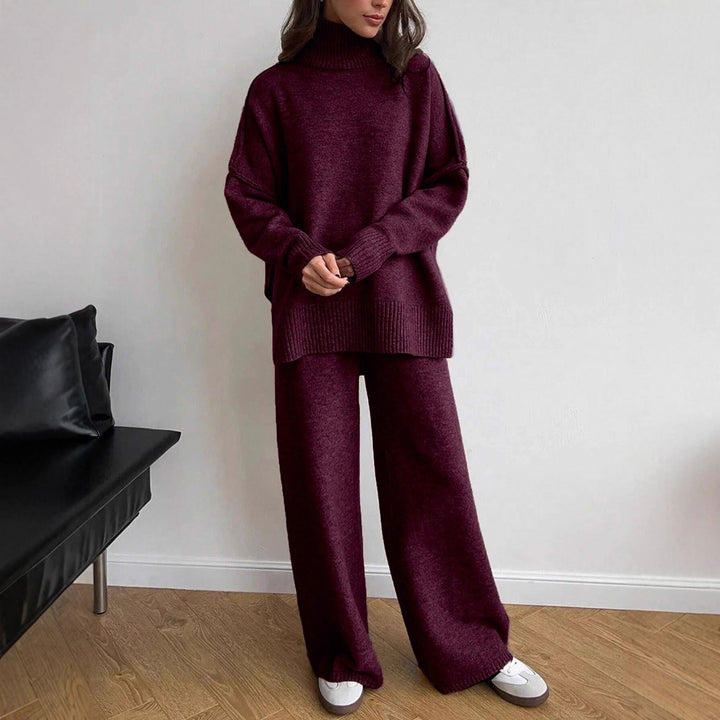 Damen kuscheliger Strickanzug mit hohem Kragen und weitem Schnitt Drune