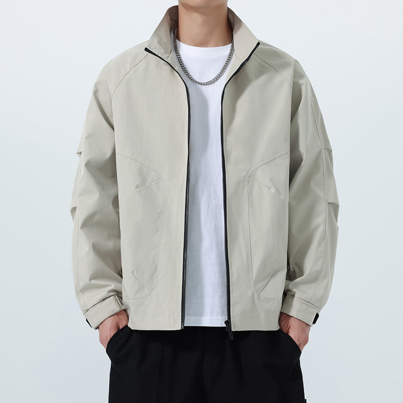 Herren Leichte Utility-Übergangsjacke mit Stehkragen, Raglanärmeln und verstellbaren Klettbündchen Drune