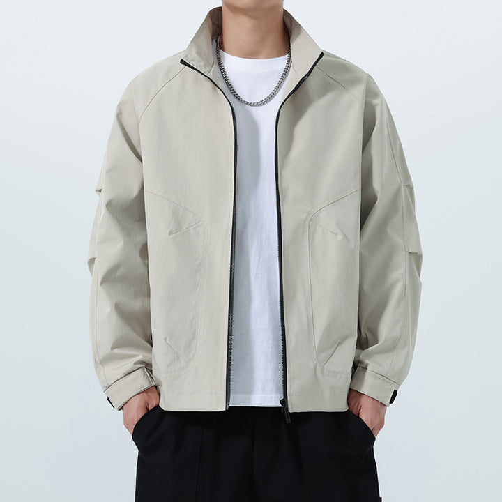 Herren Leichte Utility-Übergangsjacke mit Stehkragen, Raglanärmeln und verstellbaren Klettbündchen Drune