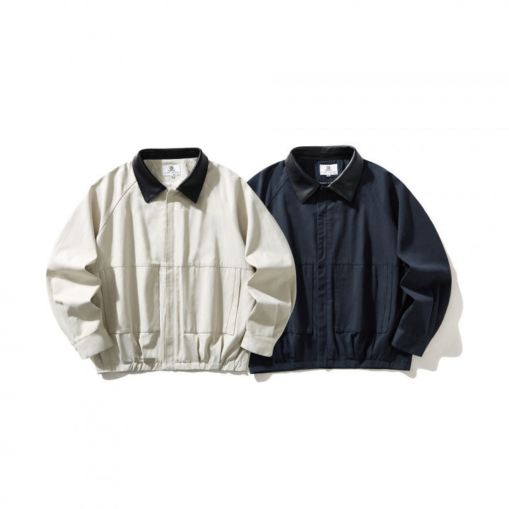 Herren Kurz geschnittener Canvas-Blouson mit Lederimitat-Kragen und elastischem Saum Drune