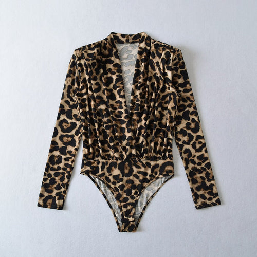 Damen Body mit elegantem Leopardenmuster und tiefem V-Ausschnitt Drune