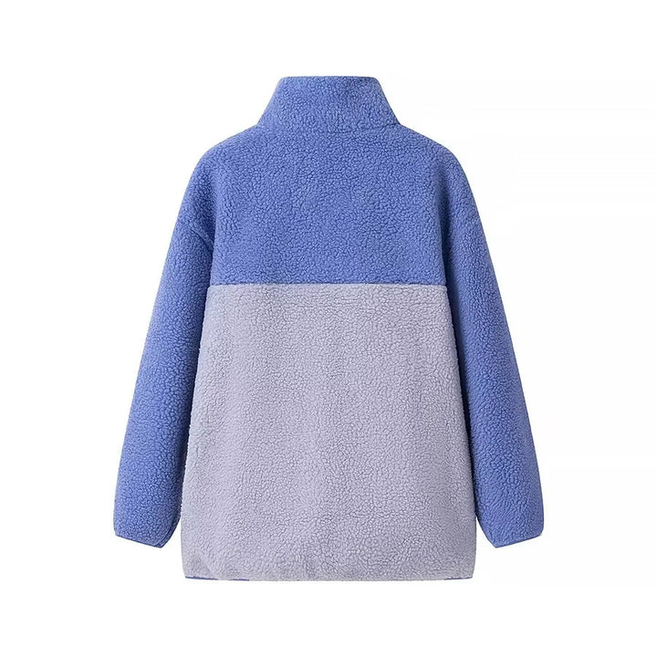 Damen nan locker geschnittene Teddy‑Fleecejacke mit Stehkragen Reißverschlusstaschen und aufgesetzter Brusttasche Drune