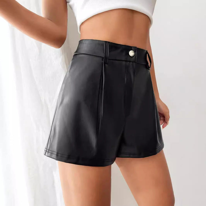 Damen Hochtaillierte Kunstleder-Shorts mit schickem Schnitt und dekorativen Falten Drune