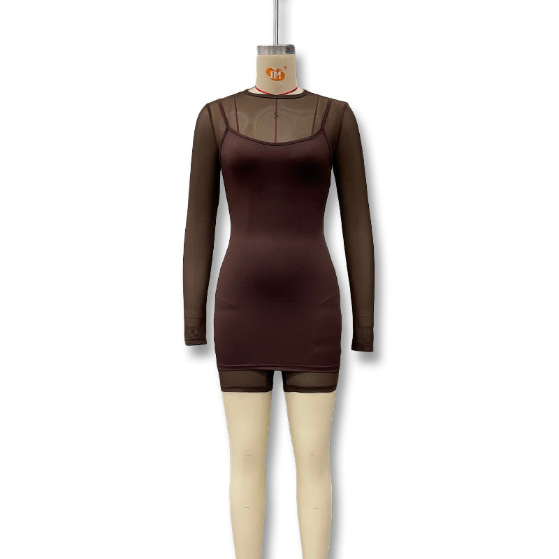 Damen Bodycon Kleid mit transparenten Ärmeln und figurbetontem Schnitt Drune