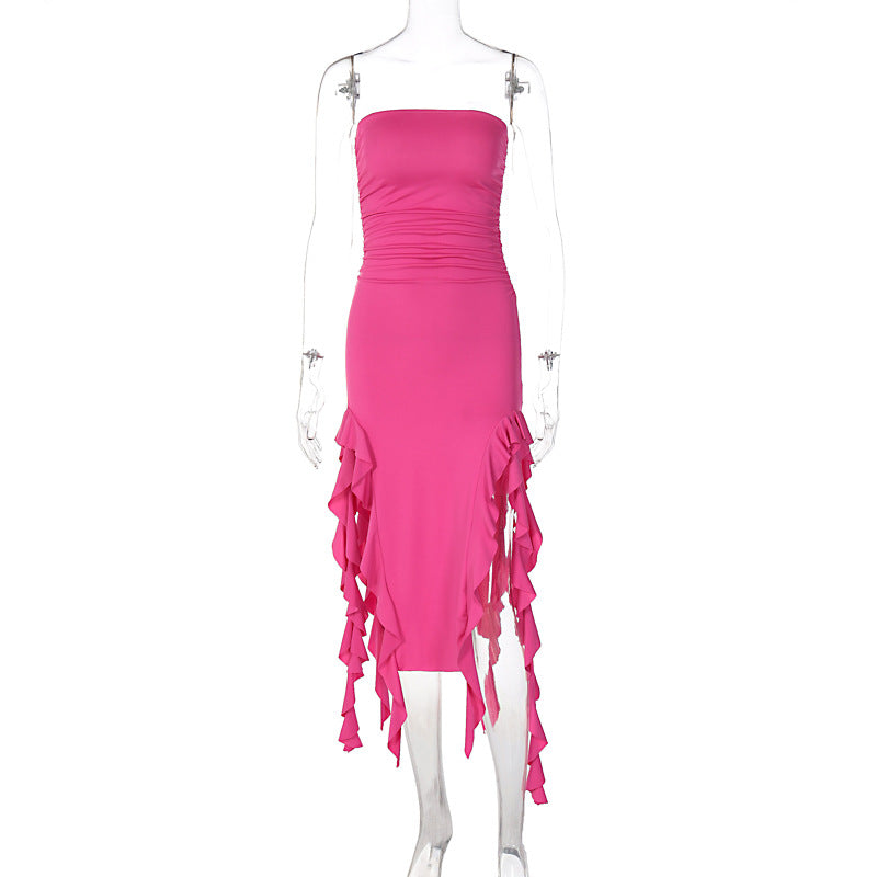 Damen Wickelkleid mit Rüschen und figurformendem Schnitt Drune