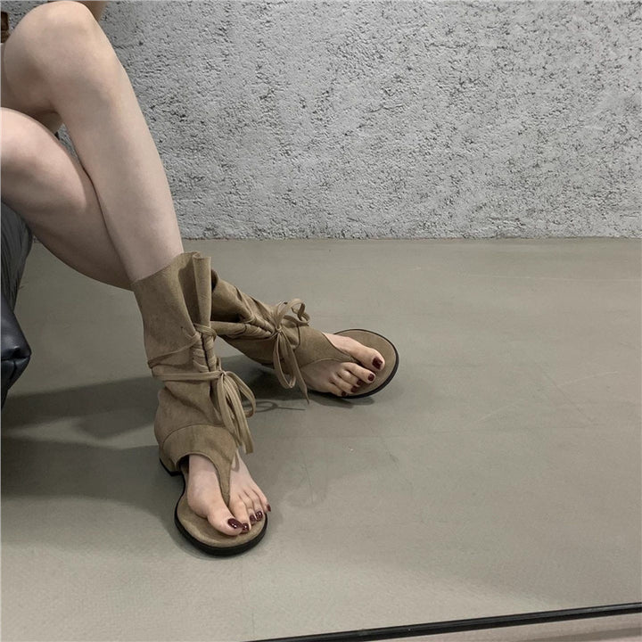 Damen Mittelhohe Sandalen‑Stiefelette mit Wickel‑Schnürung Drune