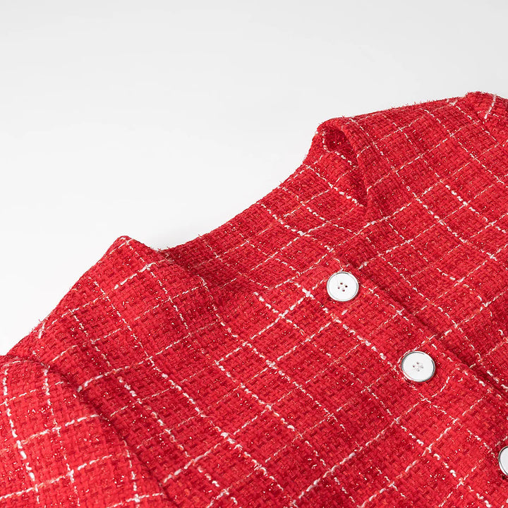 Damen Kurzjacke im klassischen Karomuster mit dekorativen Knöpfen Drune