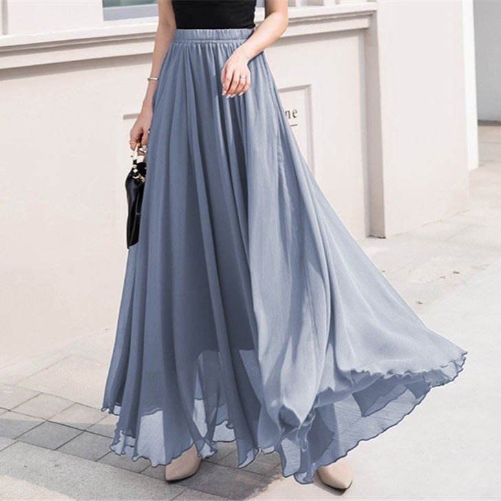 Damen nan Maxi-Chiffonrock mit elastischem Bund und fließender A-Linie Drune