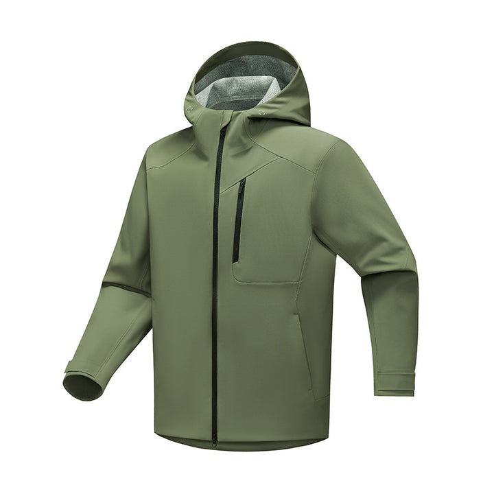 Herren Technische Softshell‑Regenjacke mit wasserdichter Membran, verschweißten Nähten & Kapuze Drune