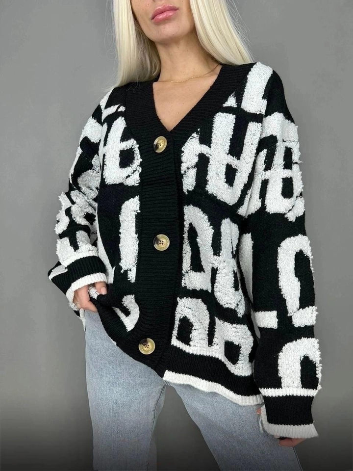 Damen Grobstrick-Cardigan mit kreativem Schriftzug und hochwertigem Material Drune