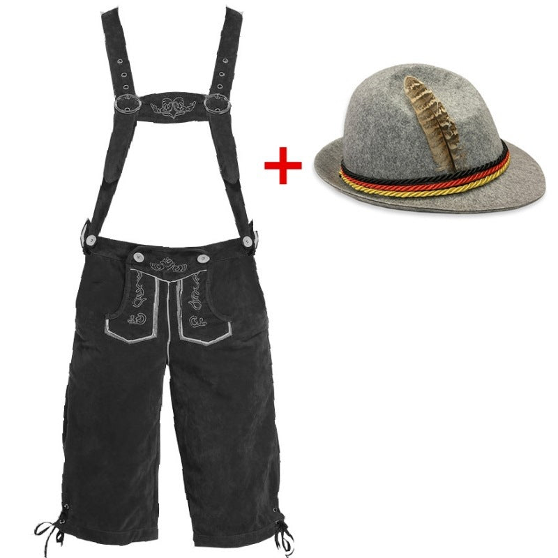 Herren nan kurze Trachtenlederhose mit verstellbaren Trägern und traditionellen Stickereien Drune