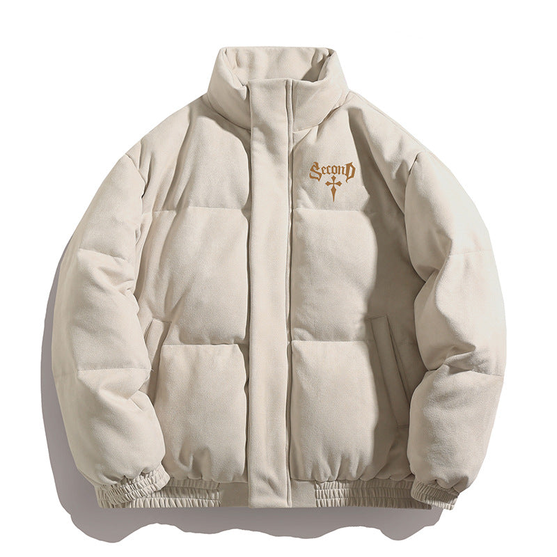 Unisex Wattierte Jacke mit Veloursoberfläche, hohem Stehkragen und verdecktem Reißverschluss Drune