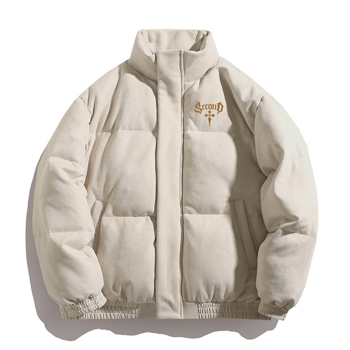 Unisex Wattierte Jacke mit Veloursoberfläche, hohem Stehkragen und verdecktem Reißverschluss Drune
