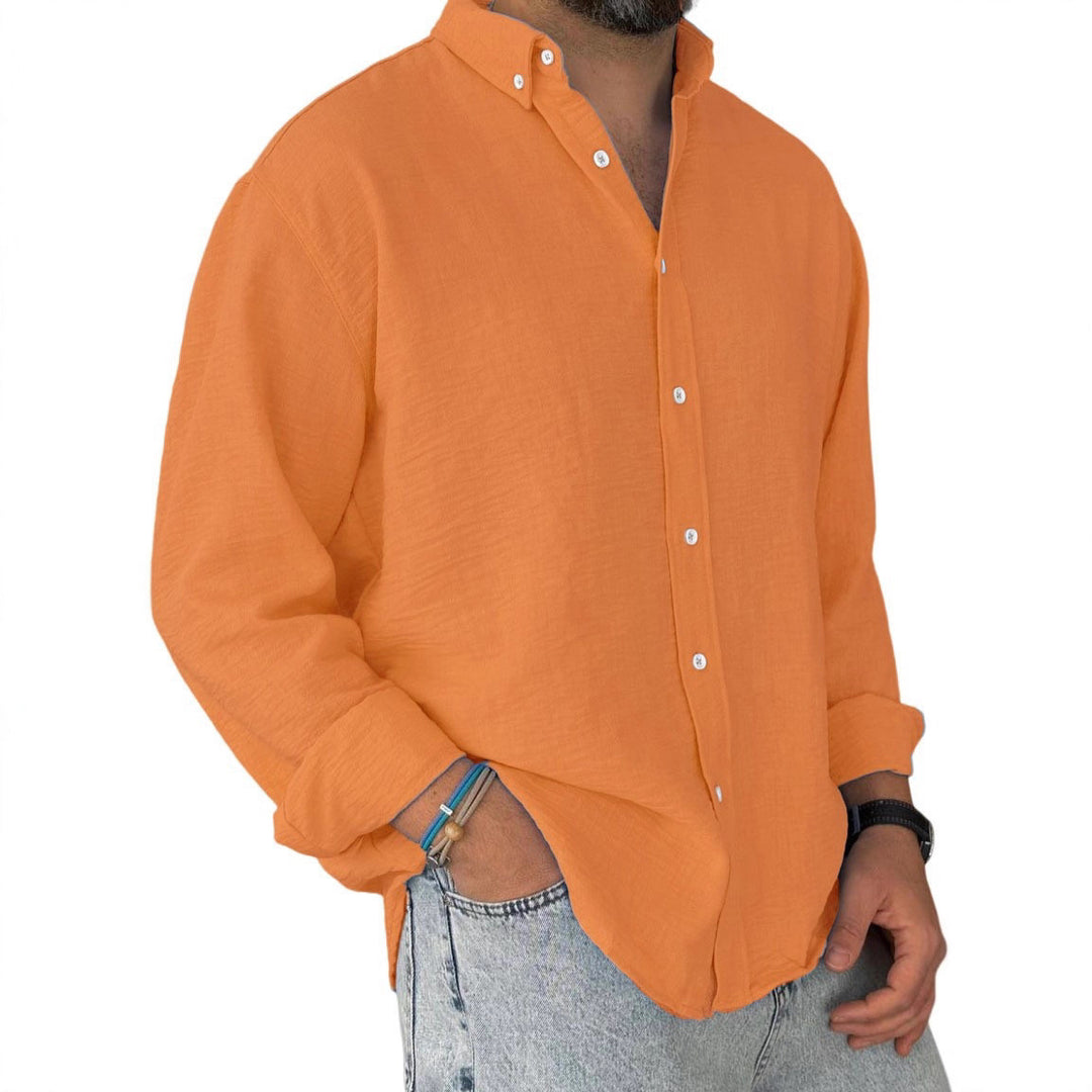 Herren nan leichtes Baumwoll-Leinen-Hemd mit Button-Down-Kragen und entspannter Relaxed-Fit Drune