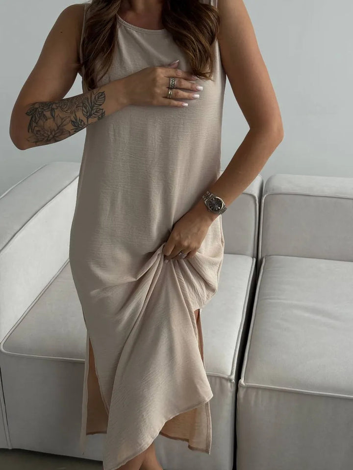 Damen Maxikleid mit elegantem Seitenschlitz und fließendem Stoff Drune