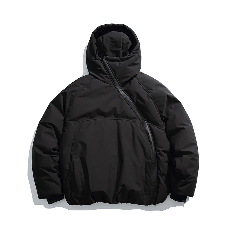 Unisex Wattierte Oversize Steppjacke mit asymmetrischem Reißverschluss Drune