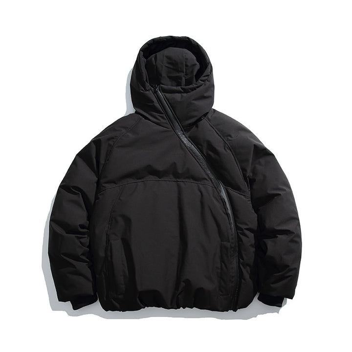 Unisex Wattierte Oversize Steppjacke mit asymmetrischem Reißverschluss Drune