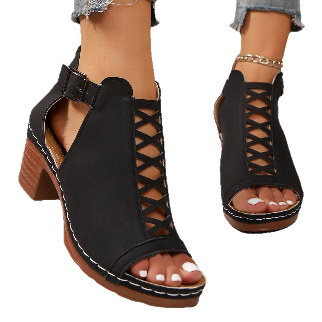 Damen nan Riemchen-Sandalette mit gekreuztem Riemchenmuster, Fersenreißverschluss und gepolstertem Komfortfußbett Drune