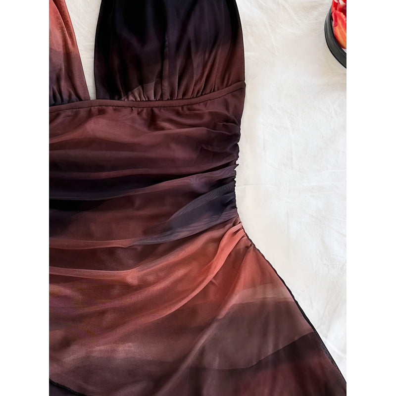 Damen Chiffonkleid mit tiefem V-Ausschnitt und zarter Wickeloptik Drune
