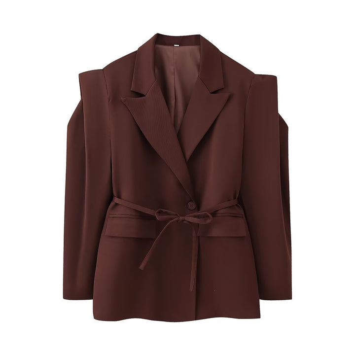 Damen Blazer mit Cut-Out‑Schultern, Taillengürtel und Pattentaschen Drune